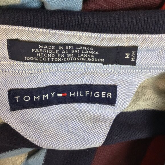 Y2K Tommy Hilfiger 100% Cotton Striped Rugby Shirt Sz M Long Sleeves - Picture 6 of 7